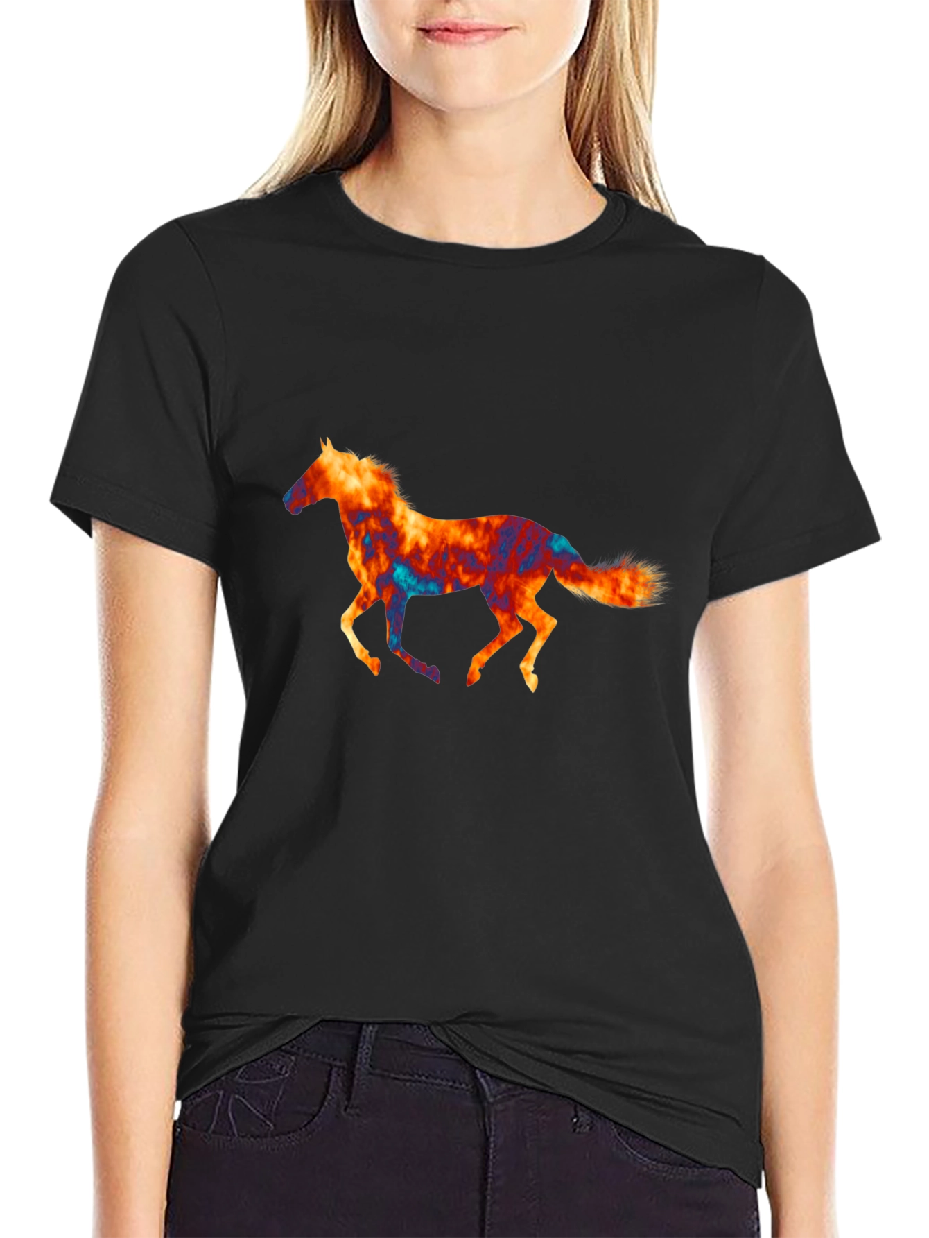 Horse Graphic Print Black T-Shirt