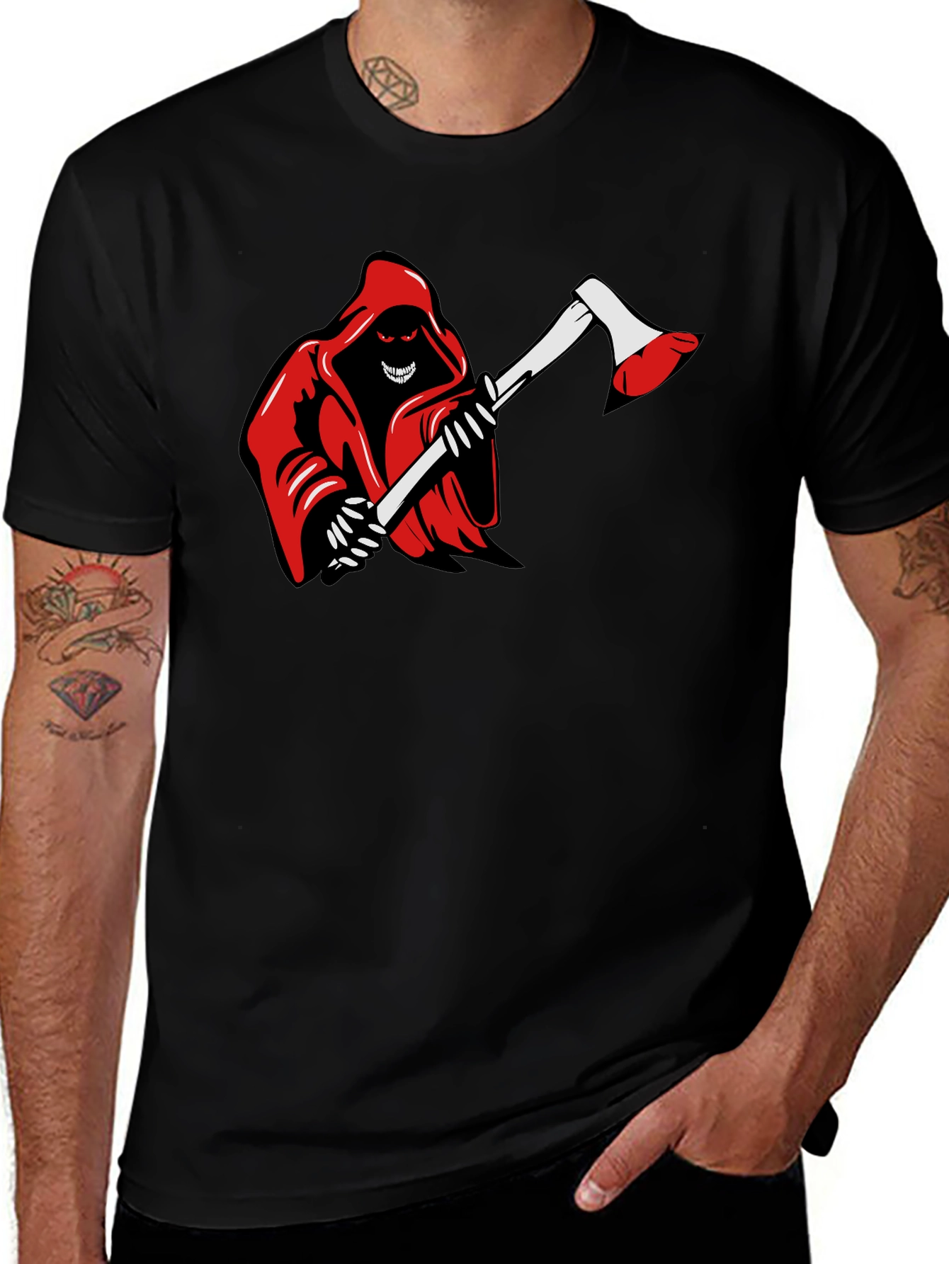 Grim Reaper Axe Graphic Tee - Black Cotton T-Shirt