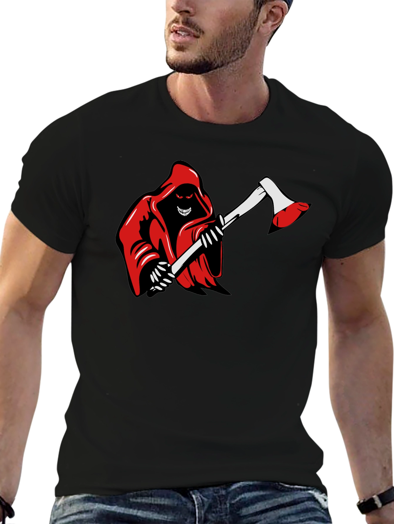 Grim Reaper Axe Graphic Tee - Black Cotton T-Shirt