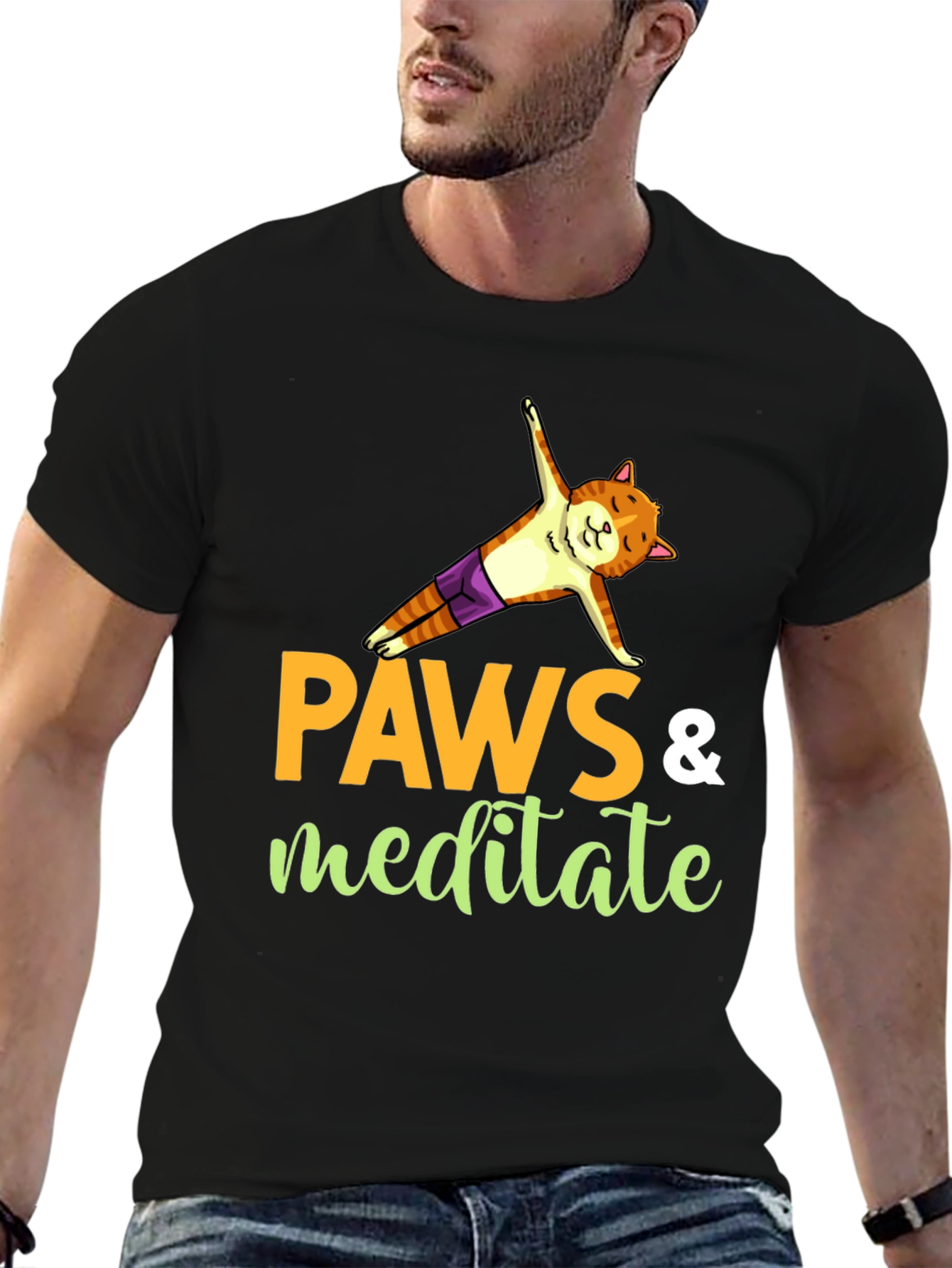 Paws & Meditate Yoga Cat Graphic T-Shirt
