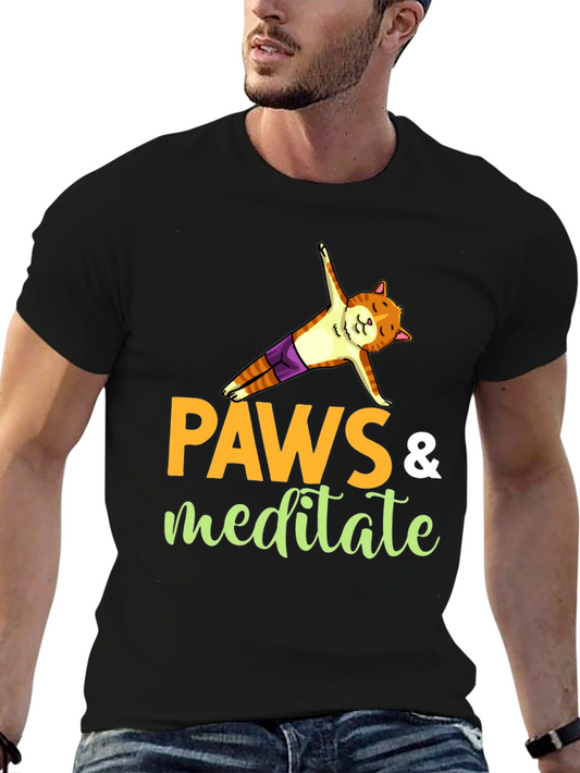 Paws & Meditate Yoga Cat Graphic T-Shirt