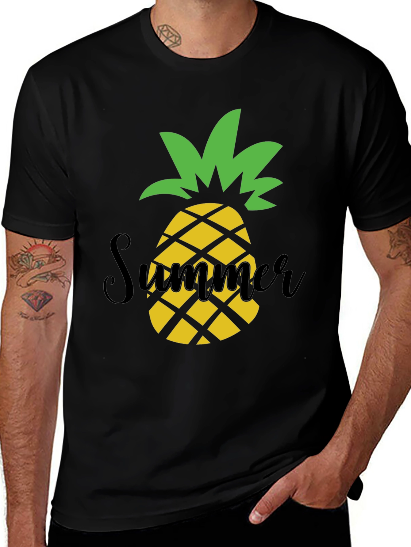 Summer Pineapple Graphic Black T-Shirt