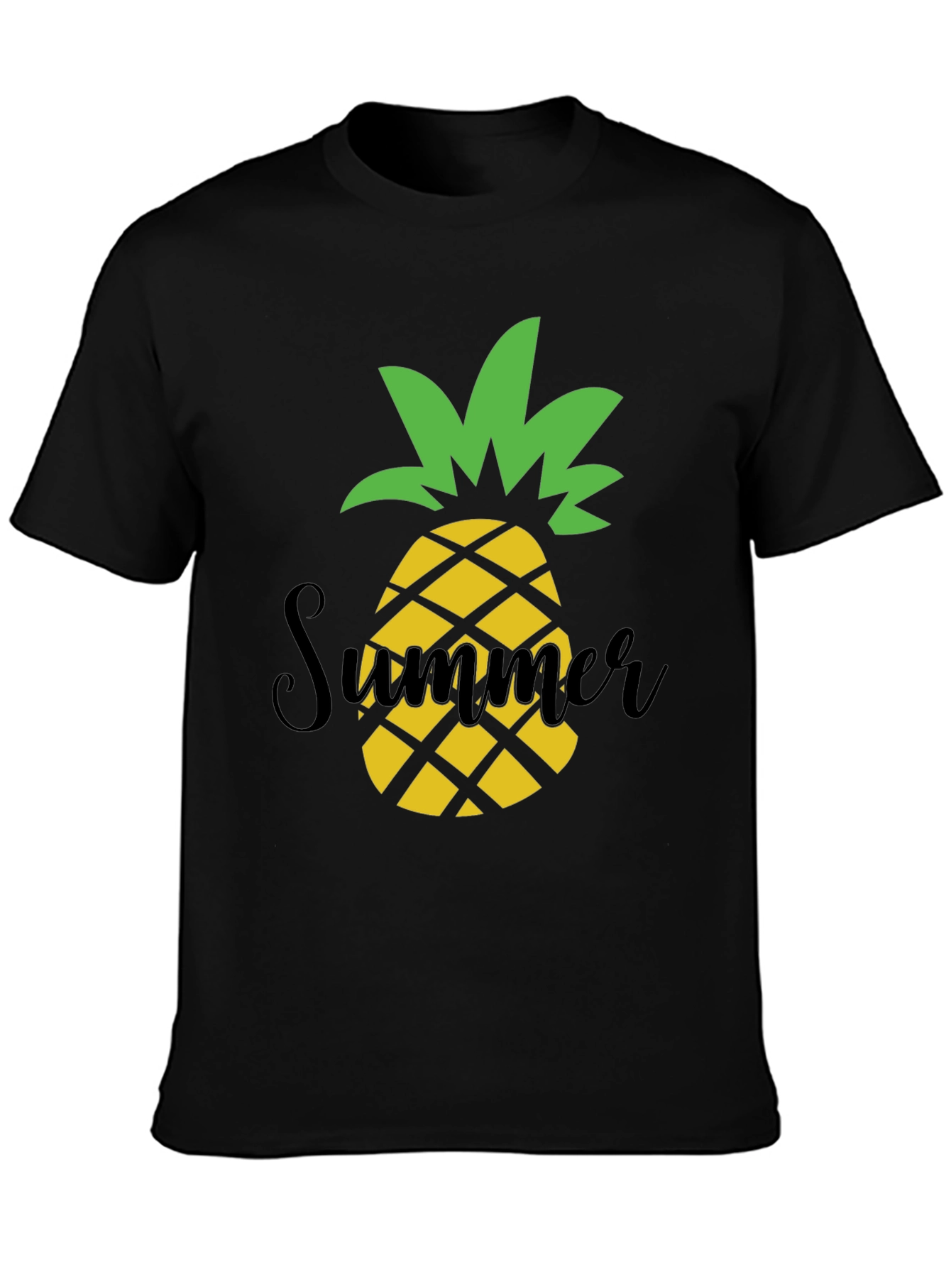 Summer Pineapple Graphic Black T-Shirt