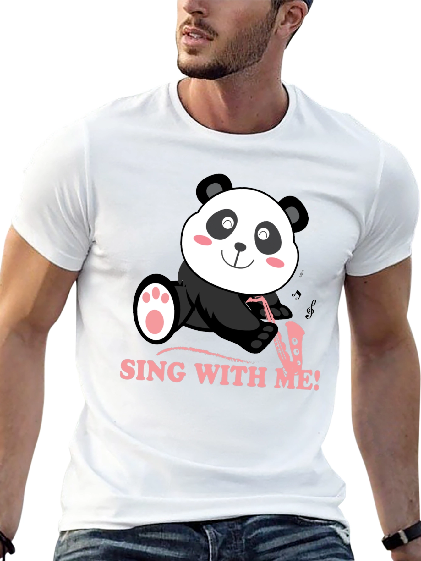Panda Saxophone Sing With Me Black T-Shirt