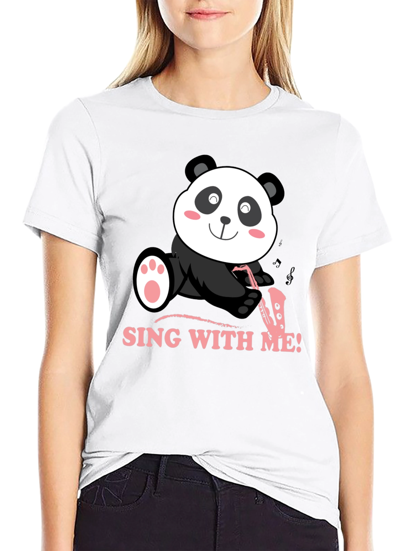 Panda Saxophone Sing With Me Black T-Shirt