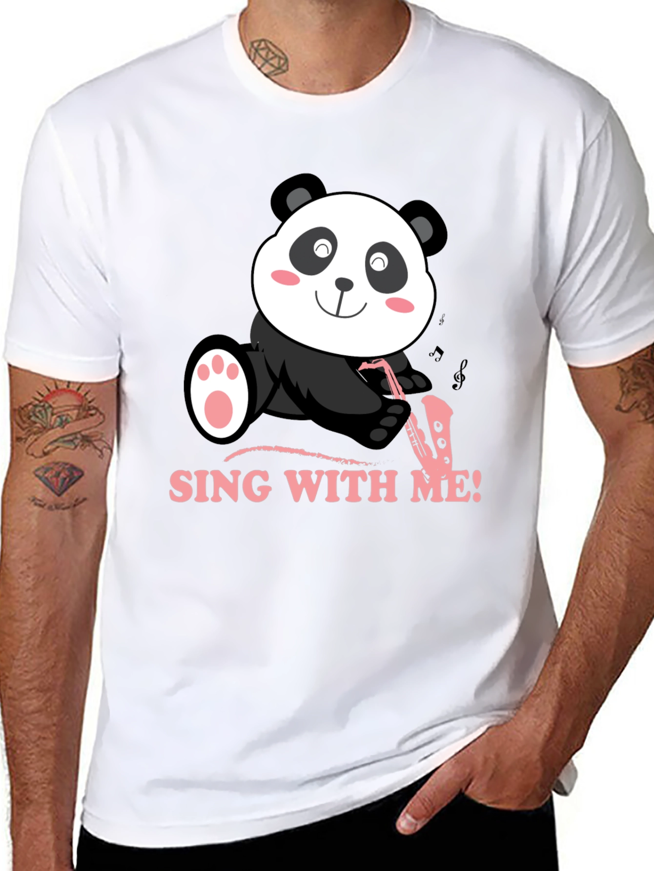Panda Saxophone Sing With Me Black T-Shirt