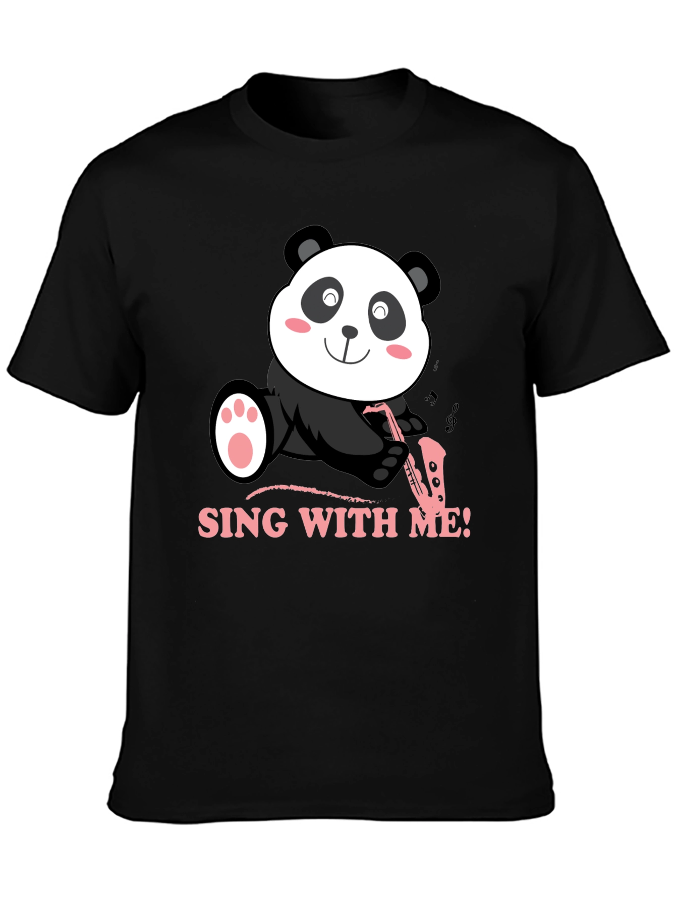 Panda Saxophone Sing With Me Black T-Shirt