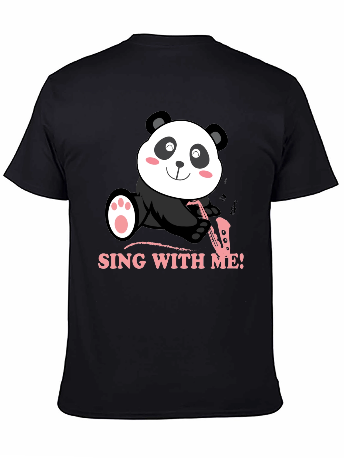 Panda Saxophone Sing With Me Black T-Shirt