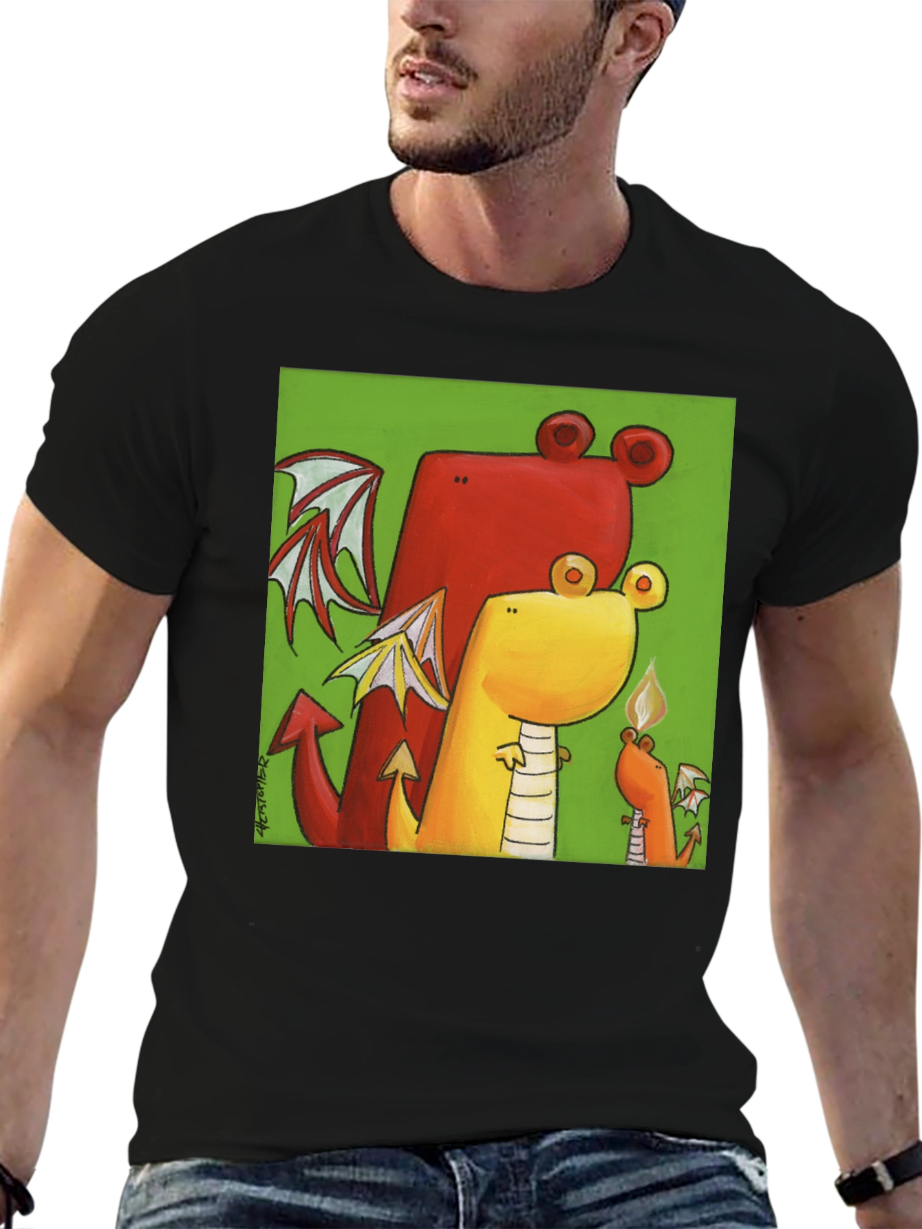 Cartoon Dragon Graphic T-Shirt