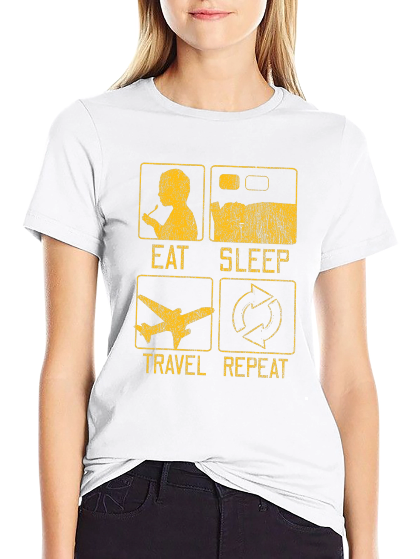 Eat Sleep Travel Repeat T-Shirt - Black Cotton Tee