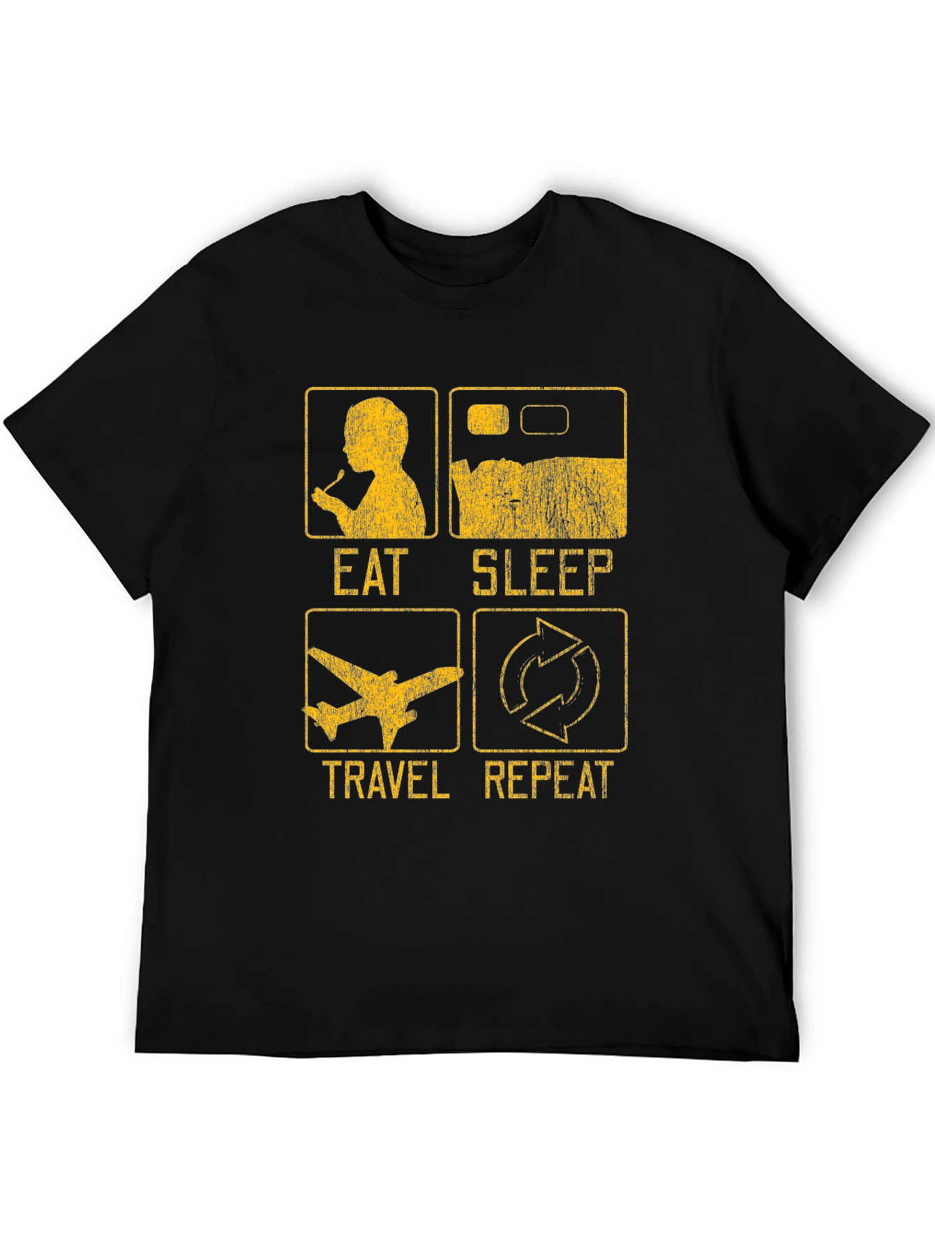 Eat Sleep Travel Repeat T-Shirt - Black Cotton Tee