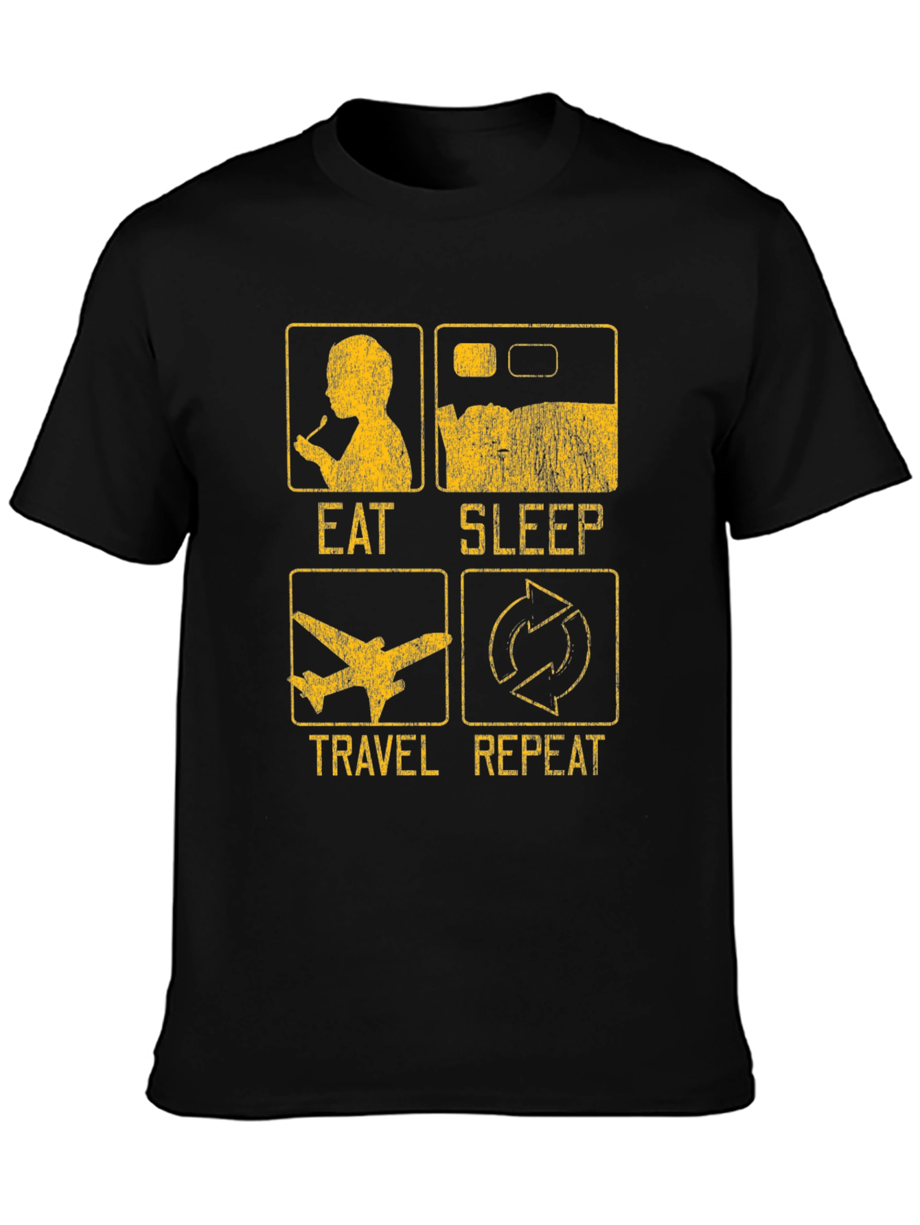 Eat Sleep Travel Repeat T-Shirt - Black Cotton Tee