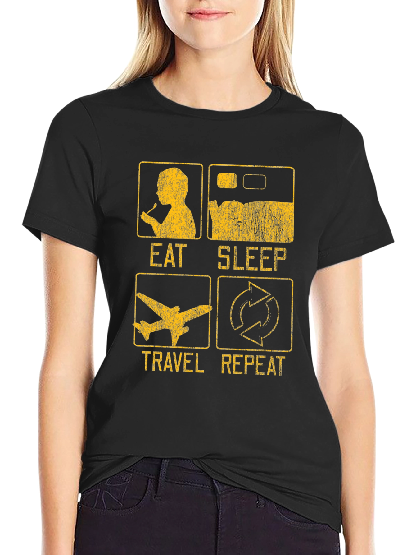 Eat Sleep Travel Repeat T-Shirt - Black Cotton Tee
