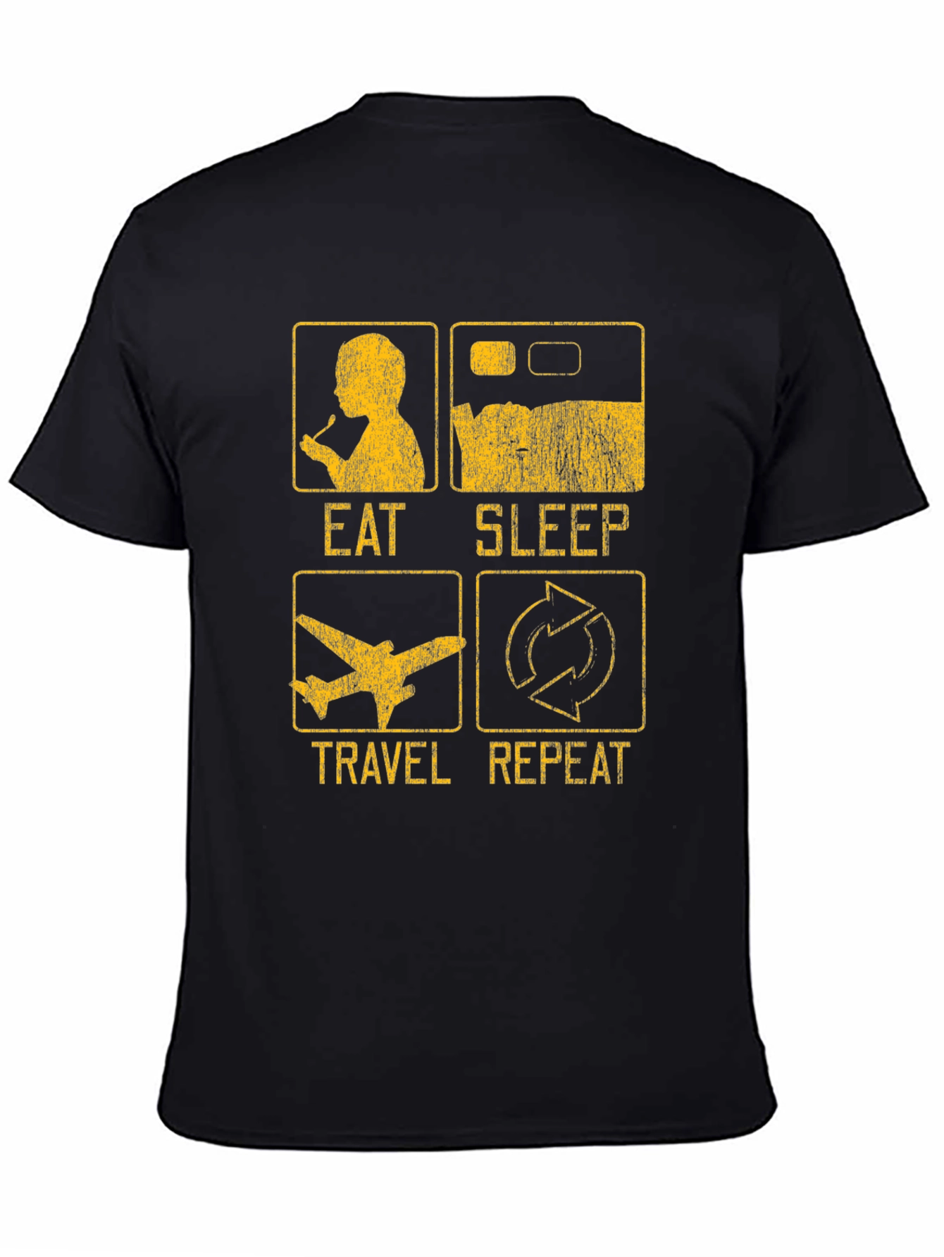 Eat Sleep Travel Repeat T-Shirt - Black Cotton Tee