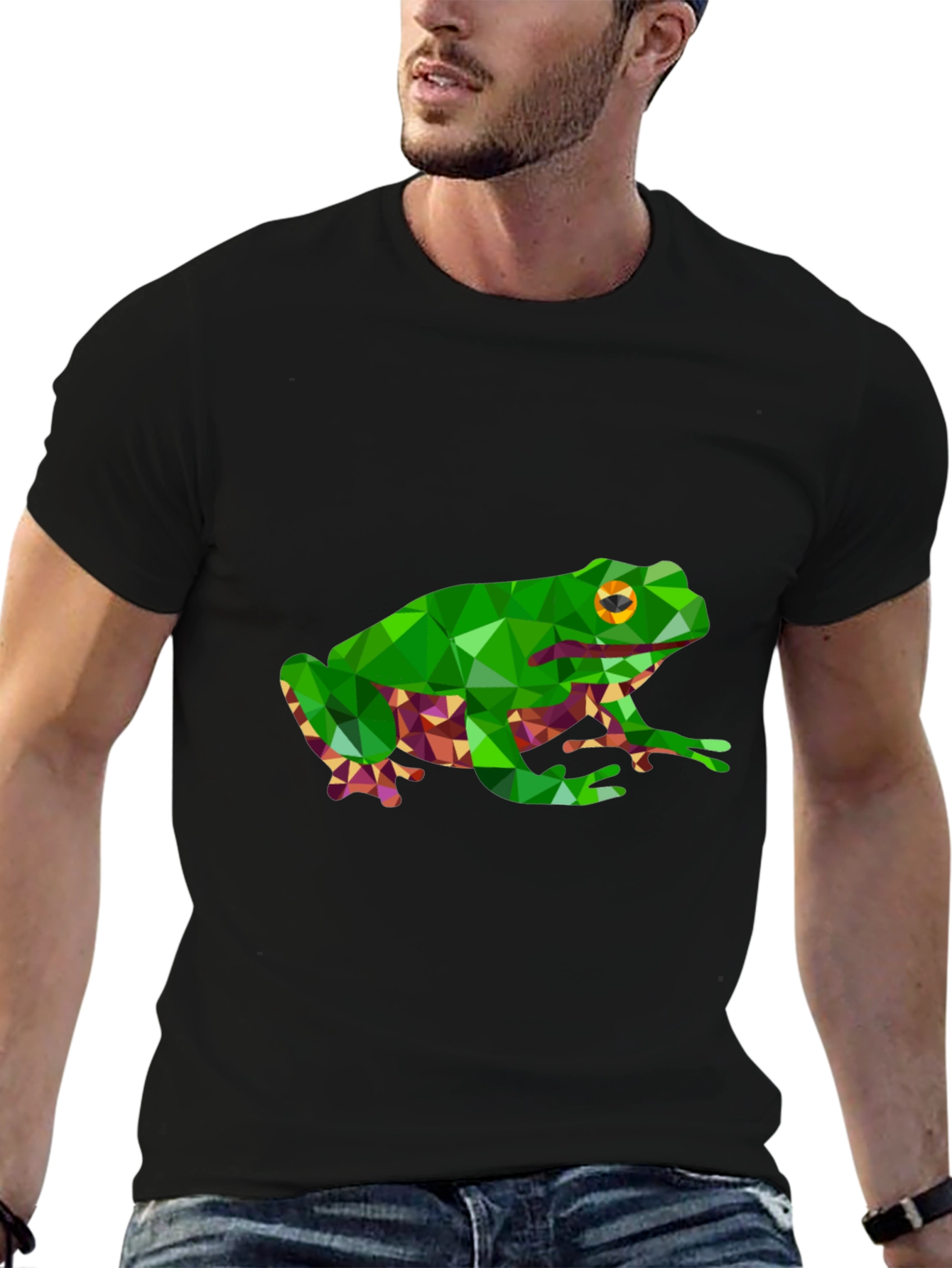 Geometric Frog Graphic Tee - Black Casual T-Shirt