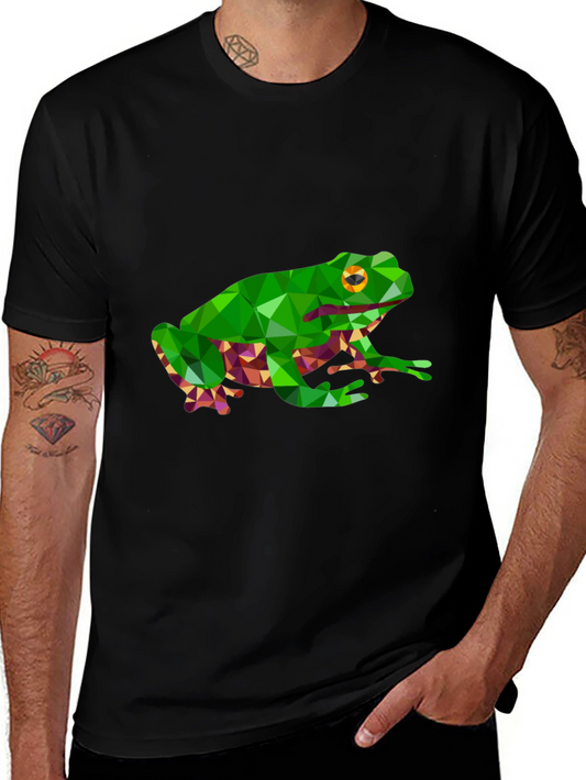 Geometric Frog Graphic Tee - Black Casual T-Shirt