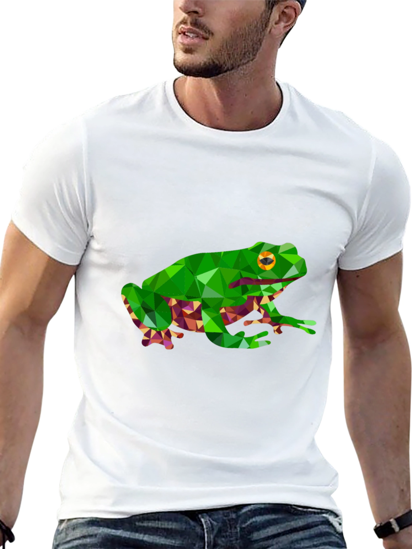 Geometric Frog Graphic Tee - Black Casual T-Shirt