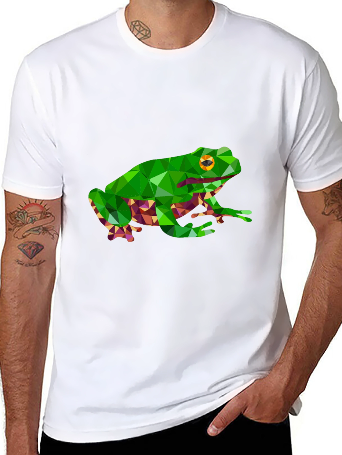 Geometric Frog Graphic Tee - Black Casual T-Shirt