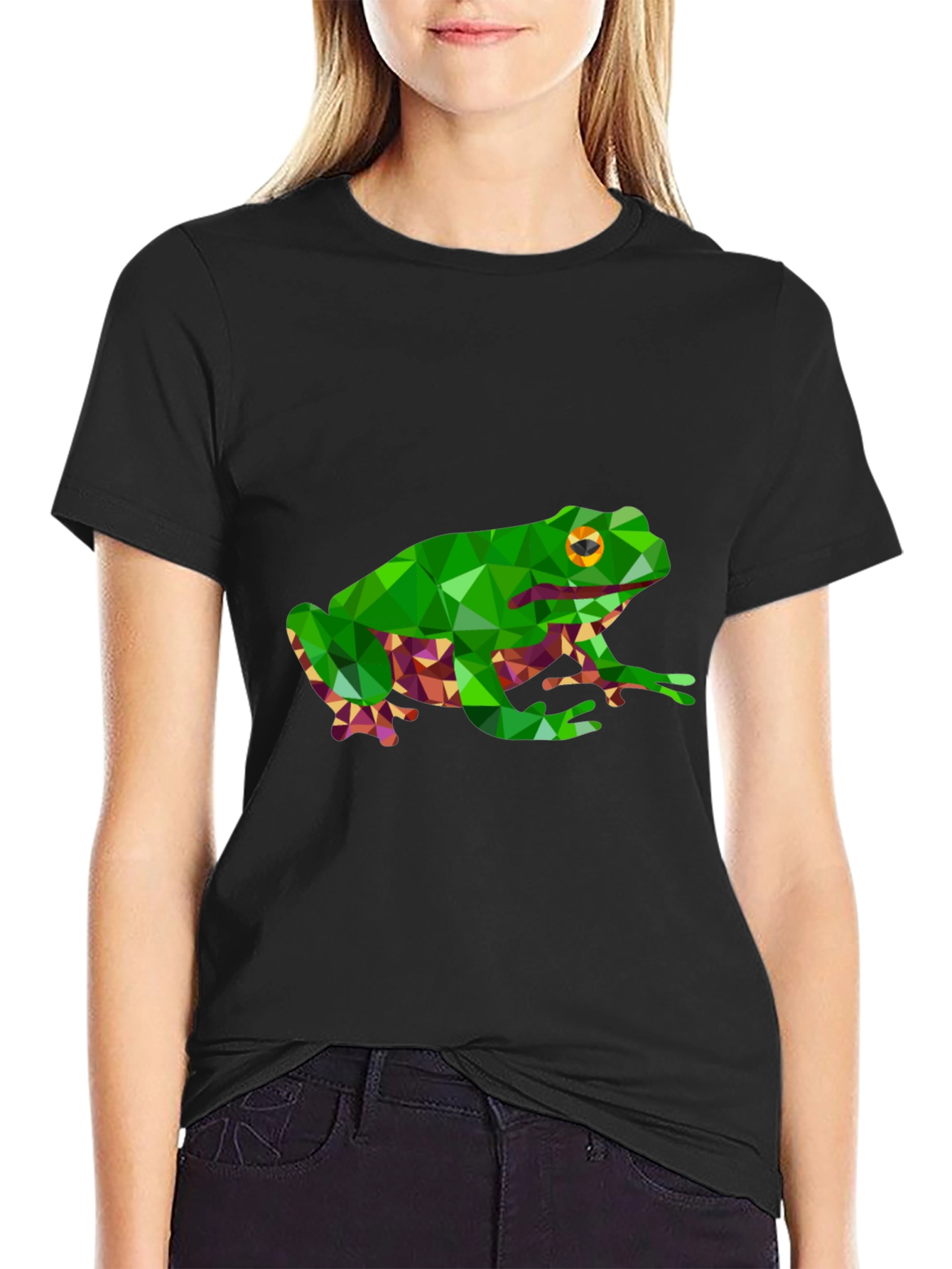 Geometric Frog Graphic Tee - Black Casual T-Shirt