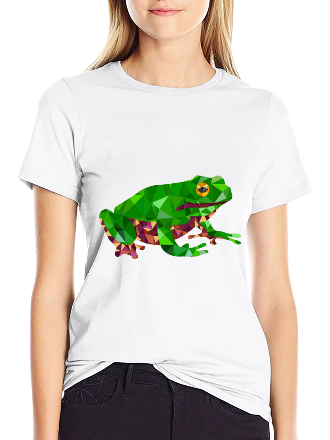 Geometric Frog Graphic Tee - Black Casual T-Shirt