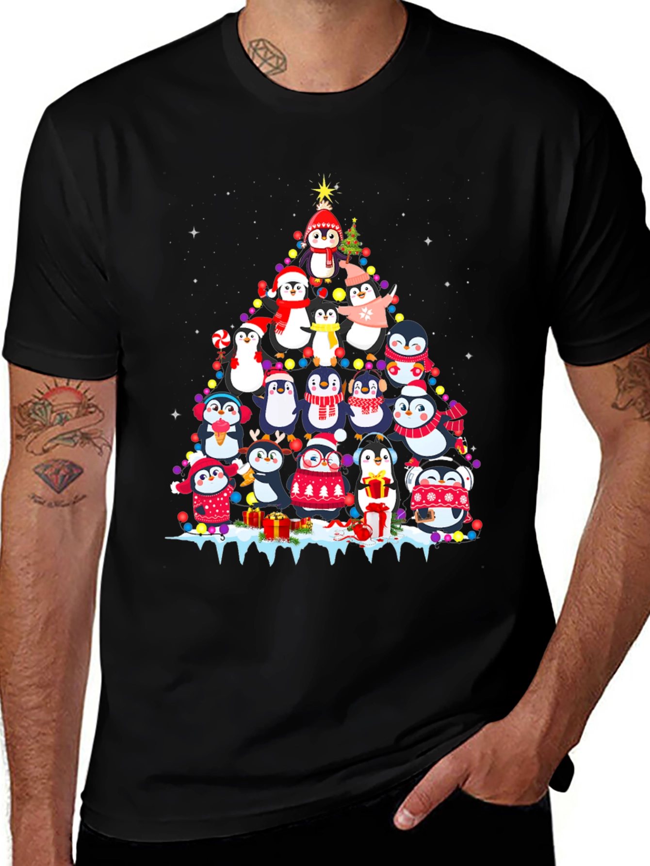 Festive Penguin Christmas Tree T-Shirt