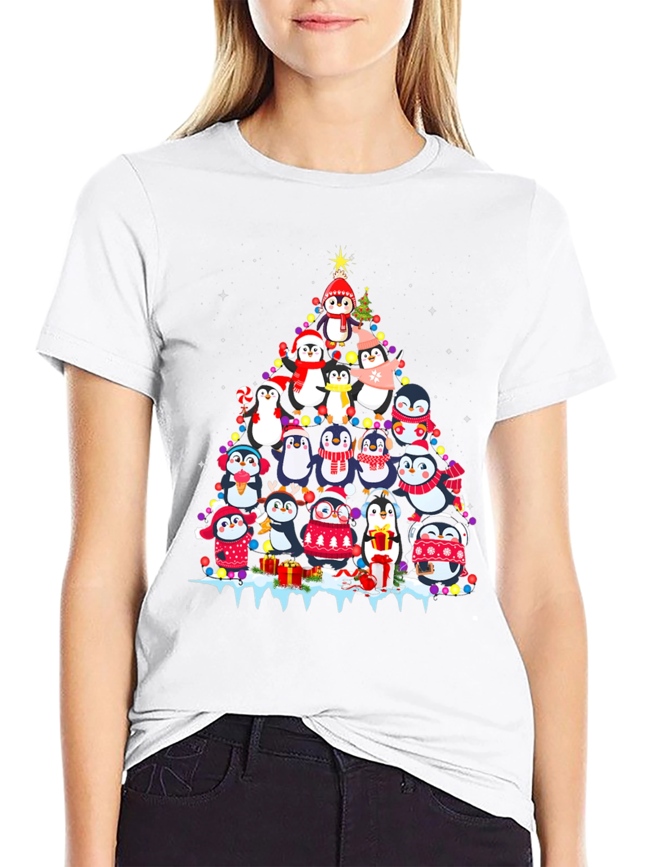 Festive Penguin Christmas Tree T-Shirt