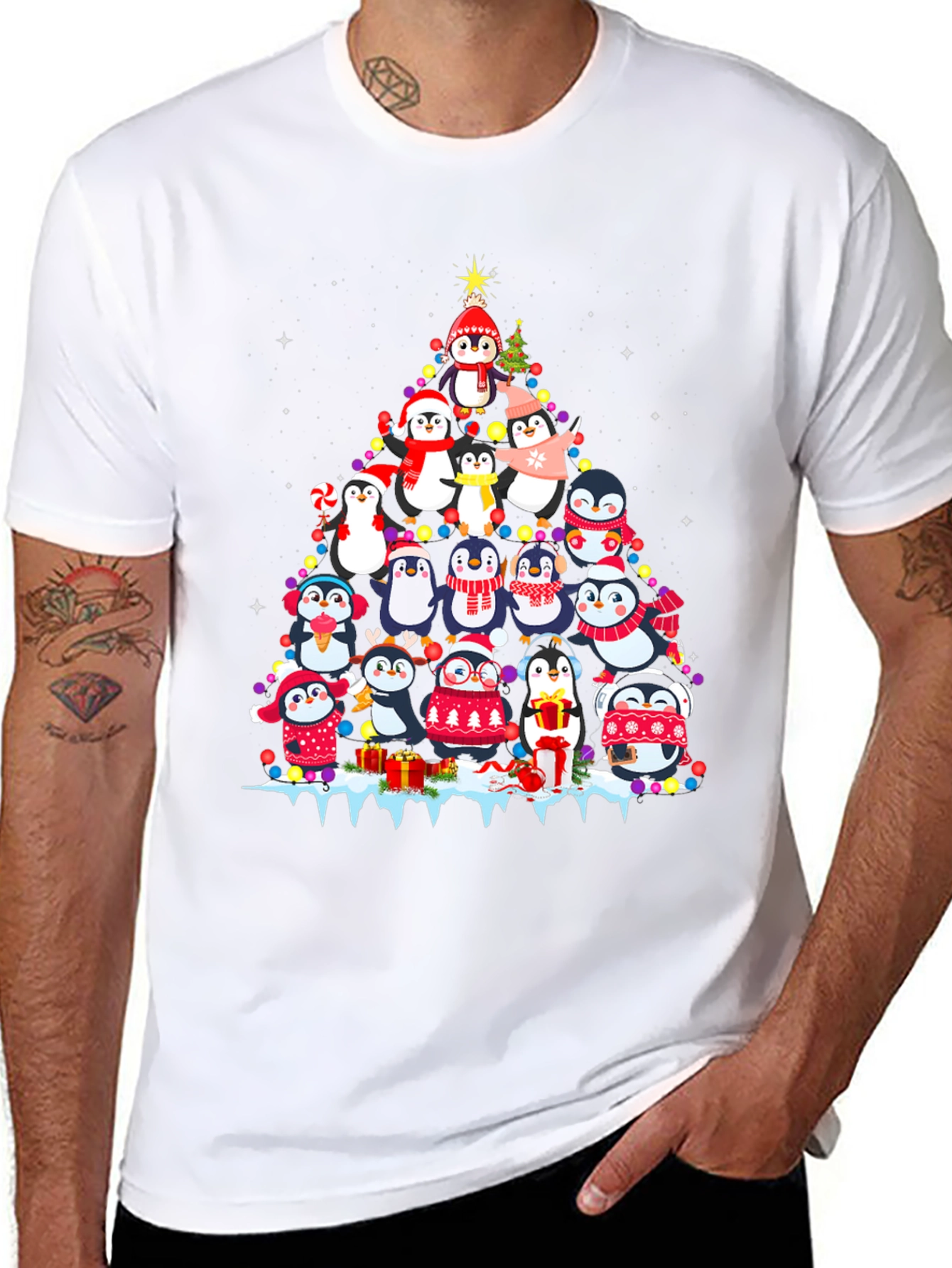 Festive Penguin Christmas Tree T-Shirt