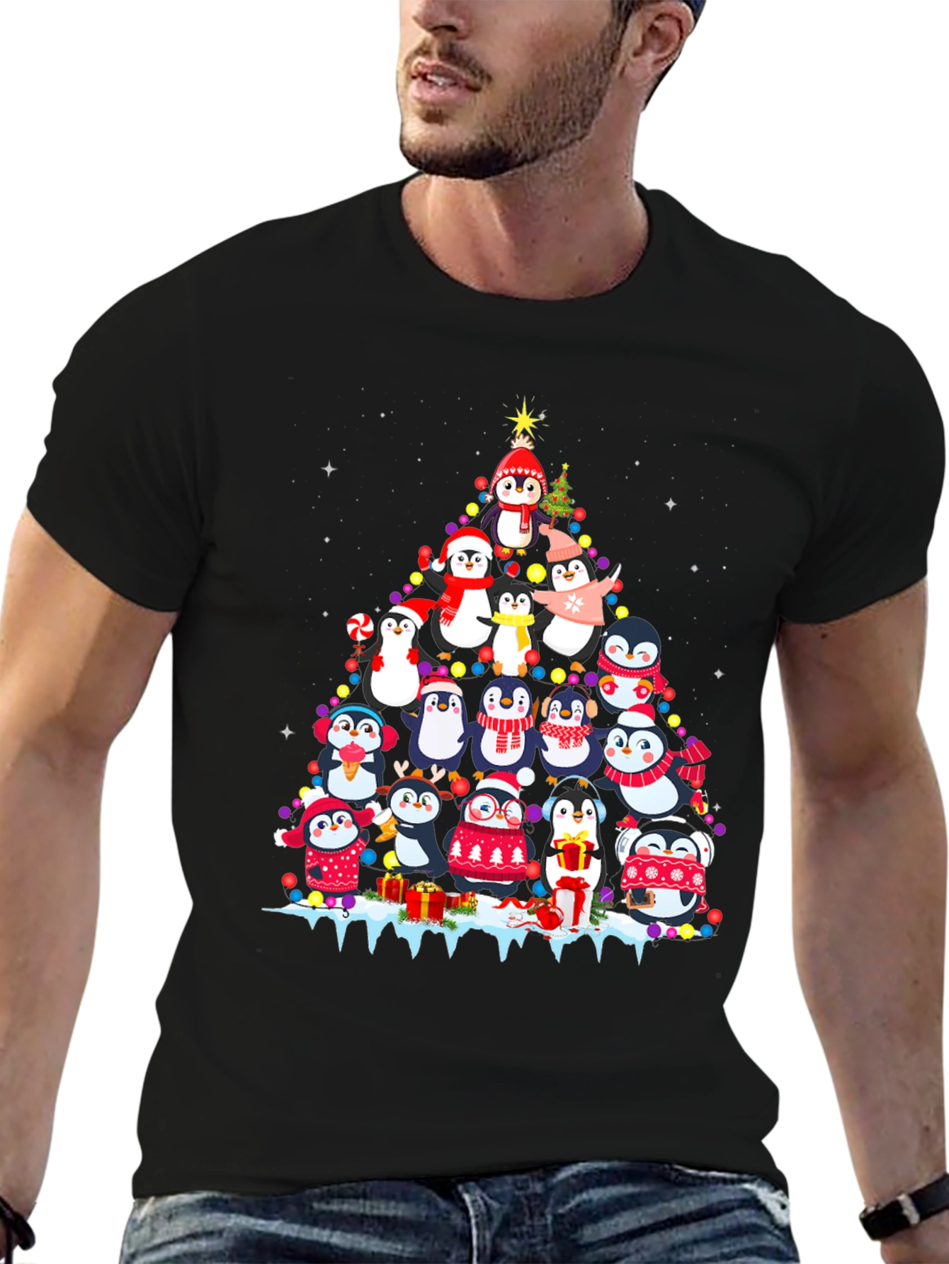 Festive Penguin Christmas Tree T-Shirt