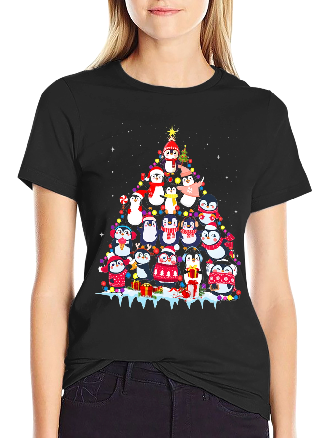 Festive Penguin Christmas Tree T-Shirt