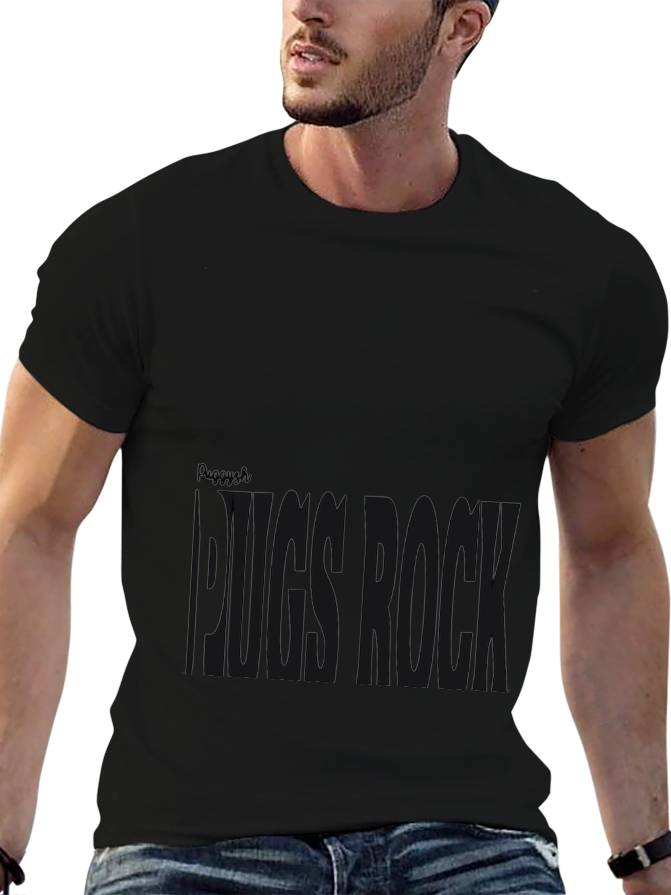 Pug Rock Graphic Tee - Black Cotton T-Shirt
