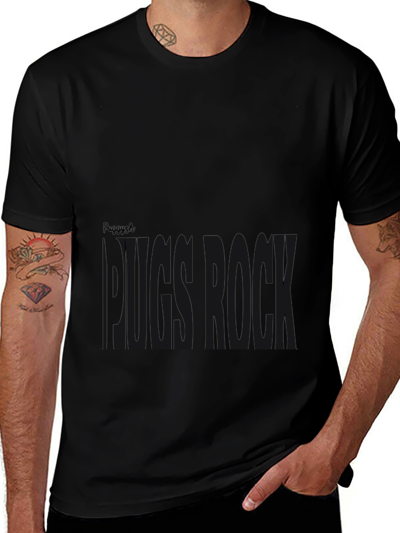 Pug Rock Graphic Tee - Black Cotton T-Shirt