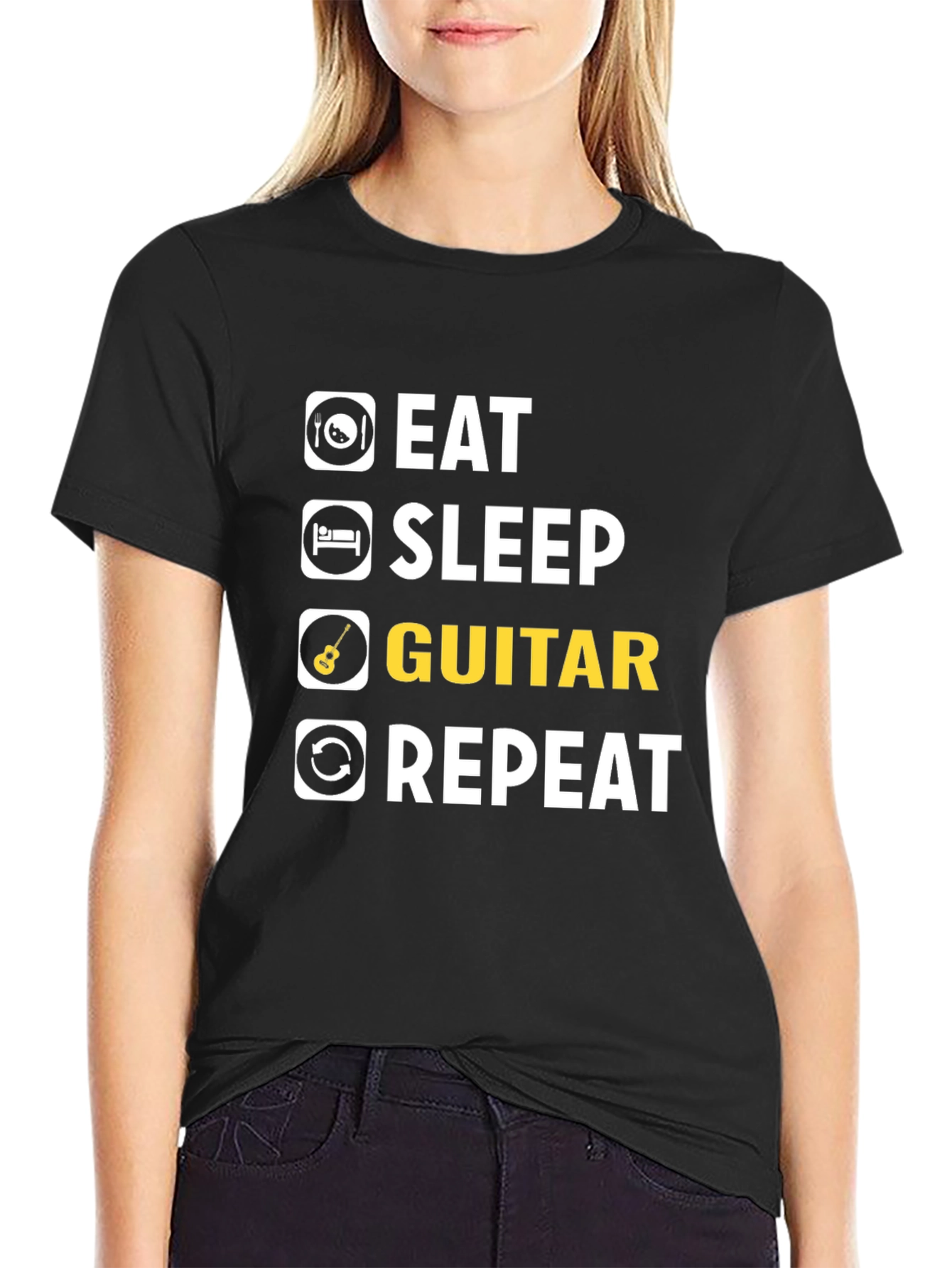 Eat Sleep Guitar Repeat T-Shirt | Musician Tee