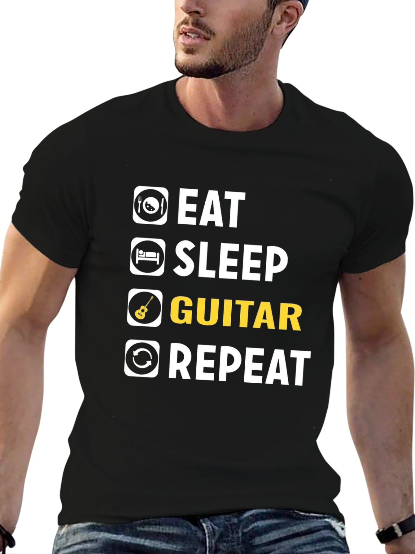 Eat Sleep Guitar Repeat T-Shirt | Musician Tee