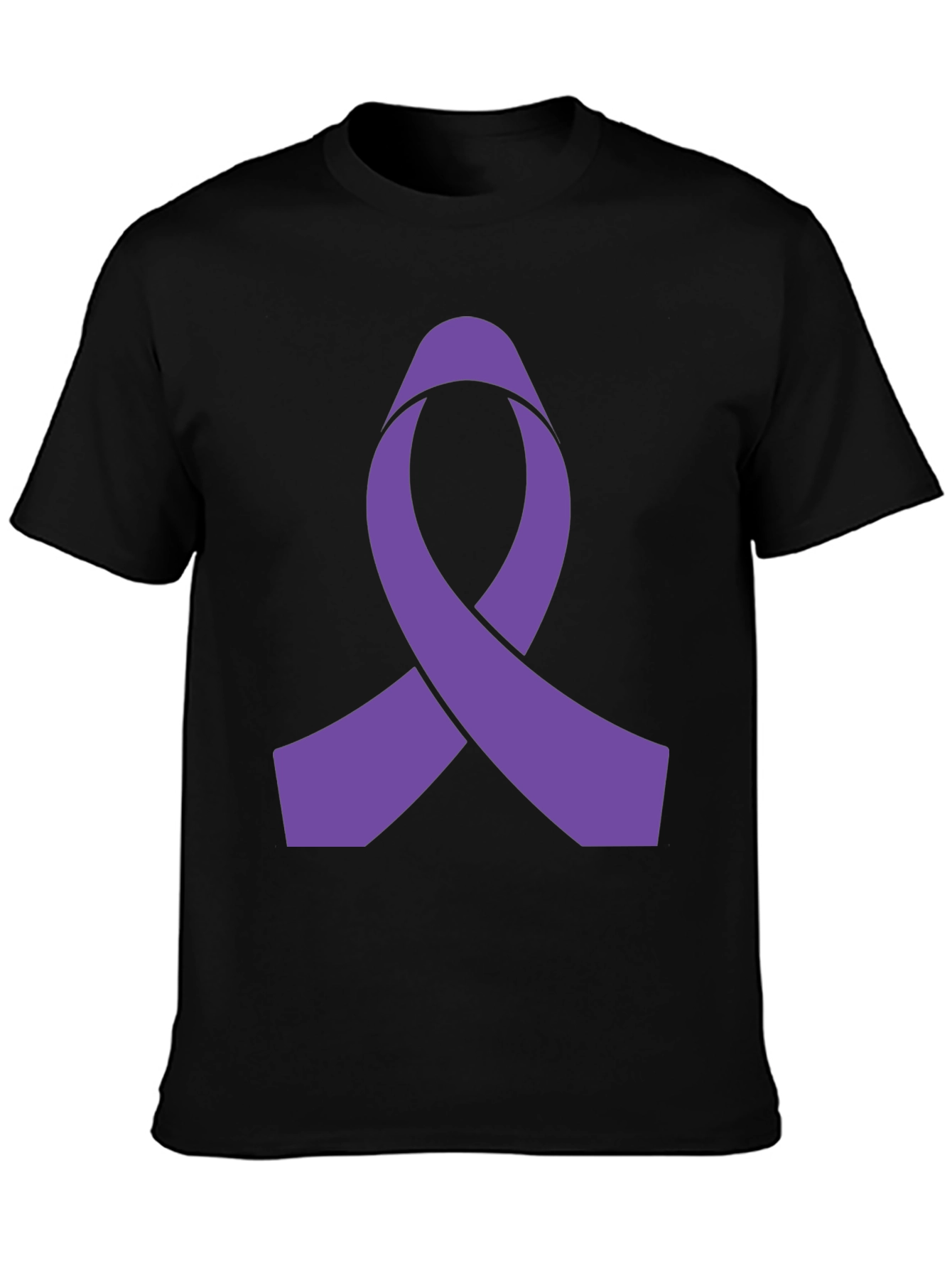 Purple Ribbon Graphic Black T-Shirt