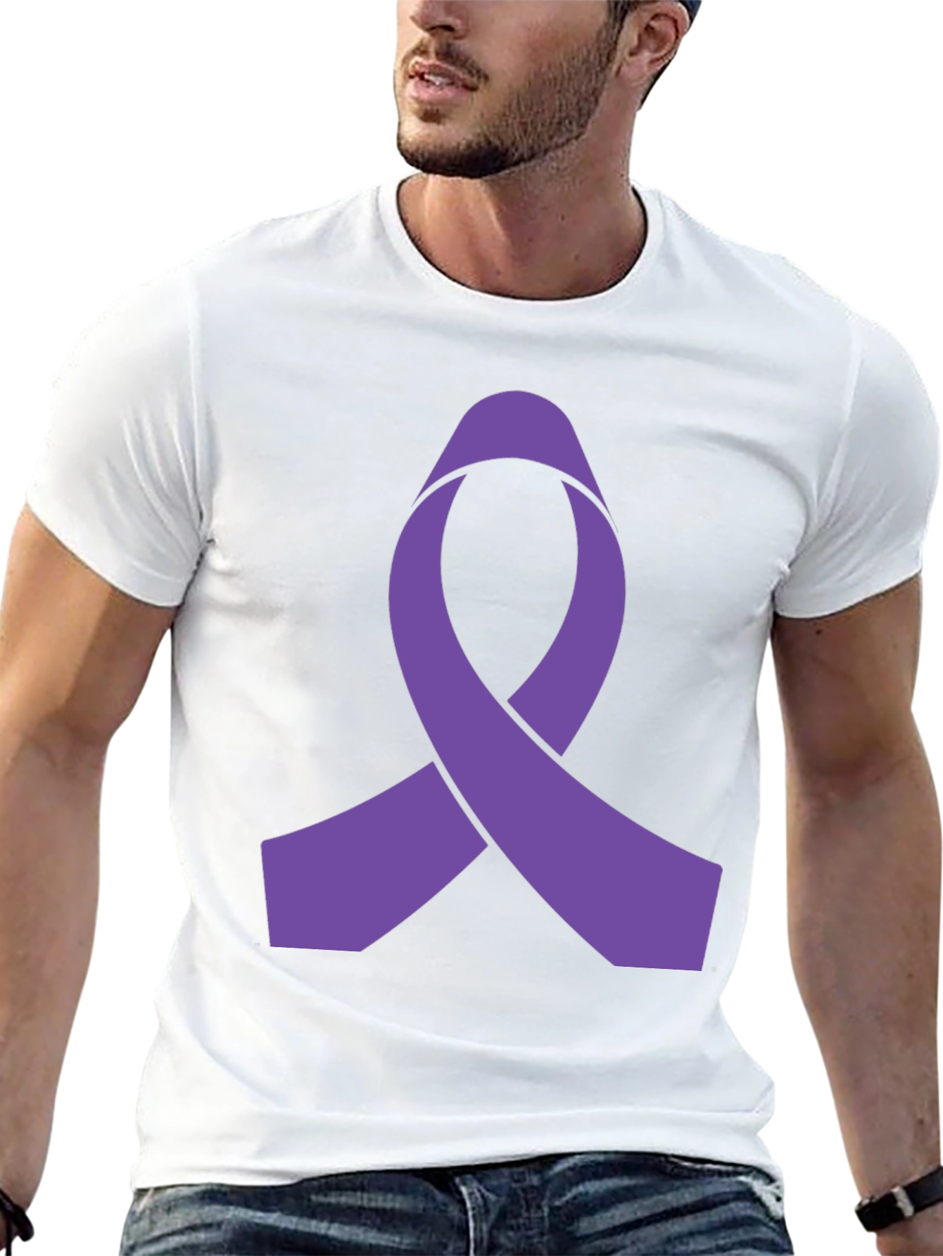 Purple Ribbon Graphic Black T-Shirt