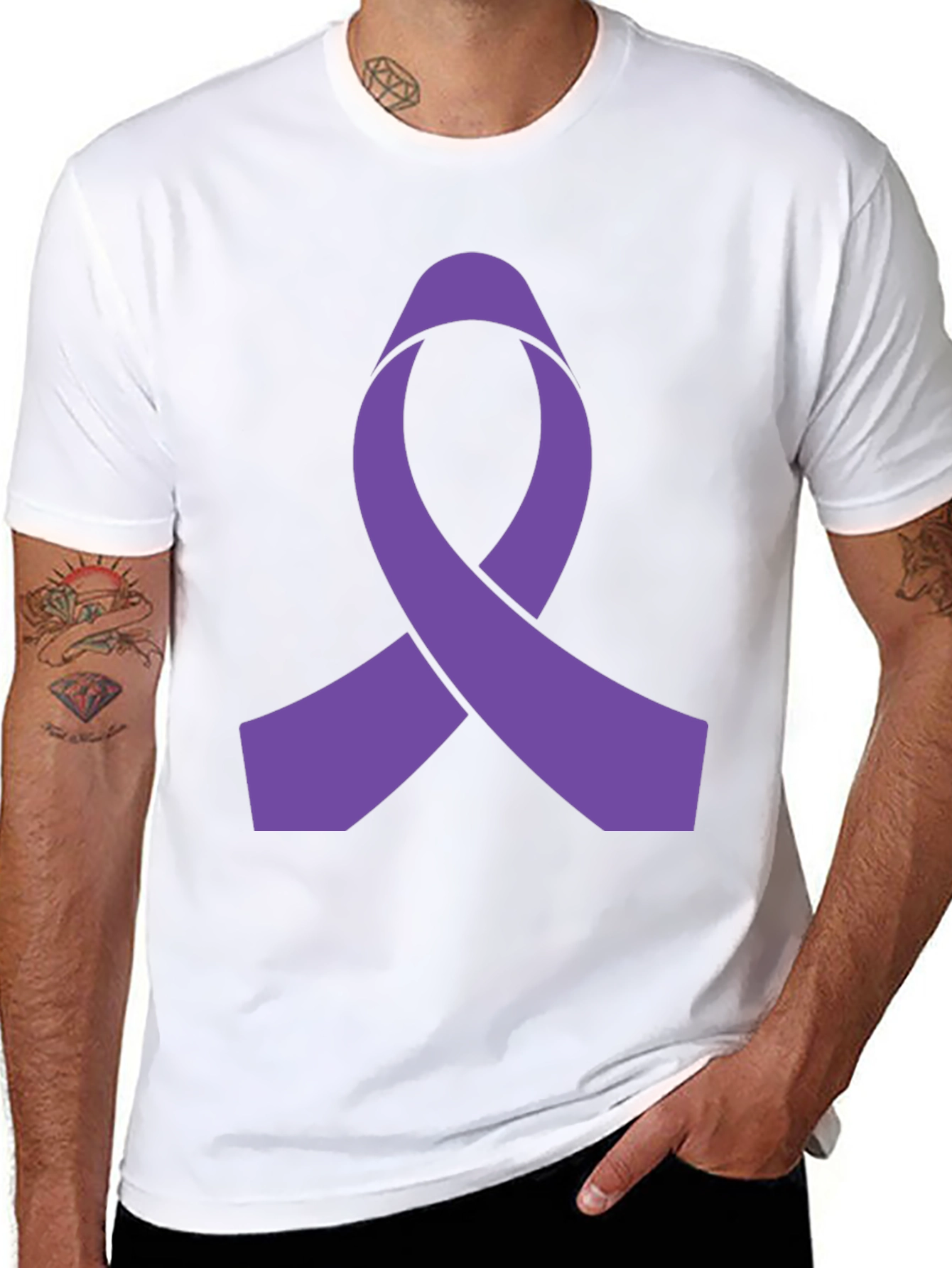 Purple Ribbon Graphic Black T-Shirt