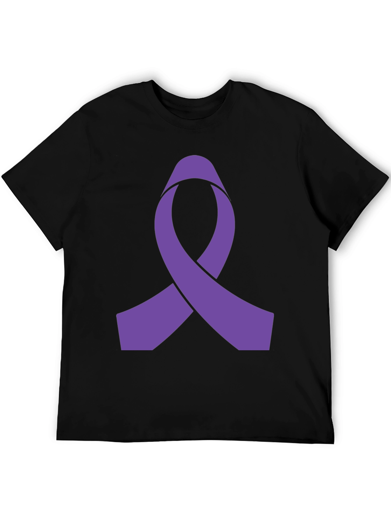 Purple Ribbon Graphic Black T-Shirt
