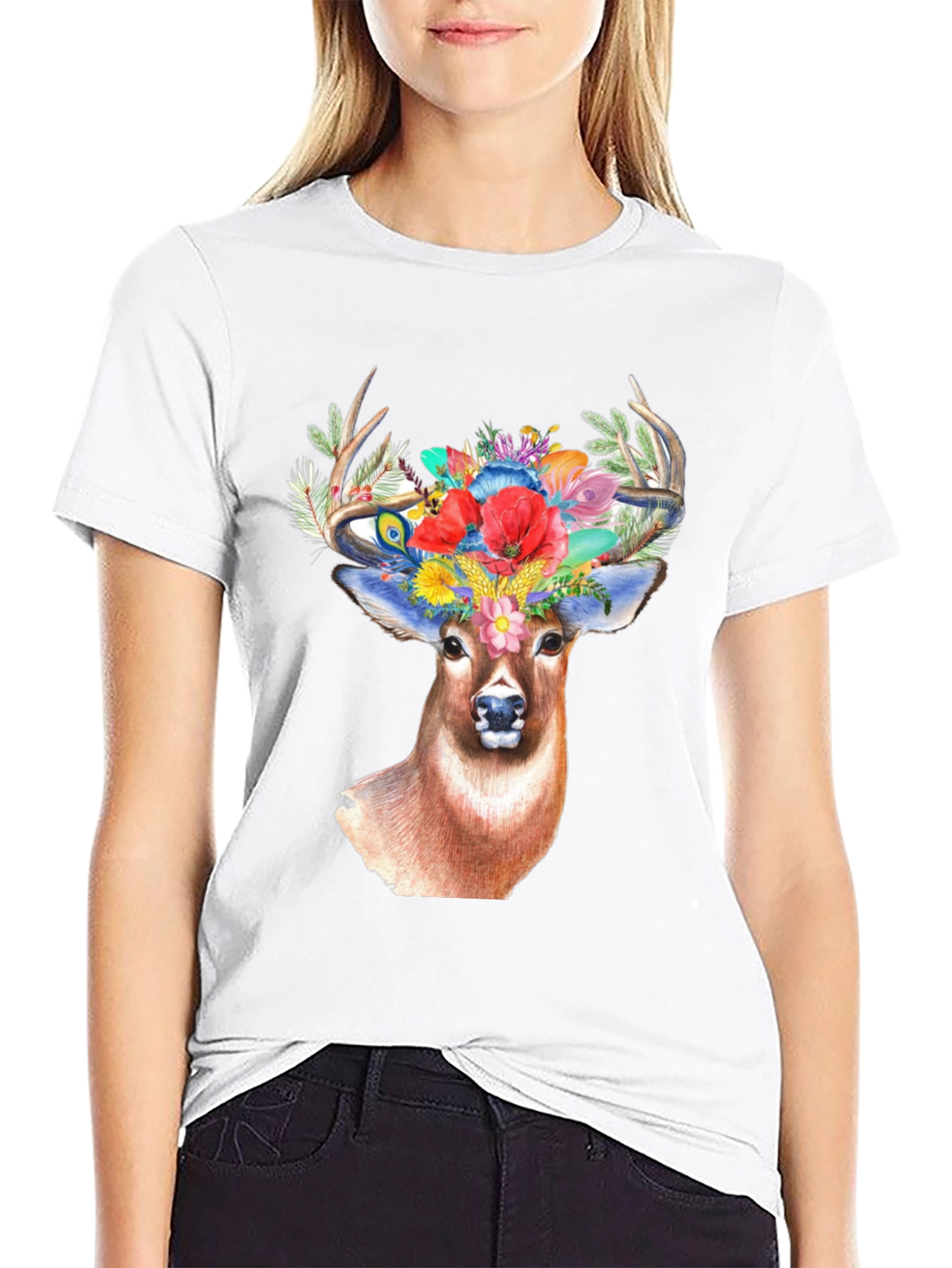 Deer Floral Crown Graphic Tee - Unisex