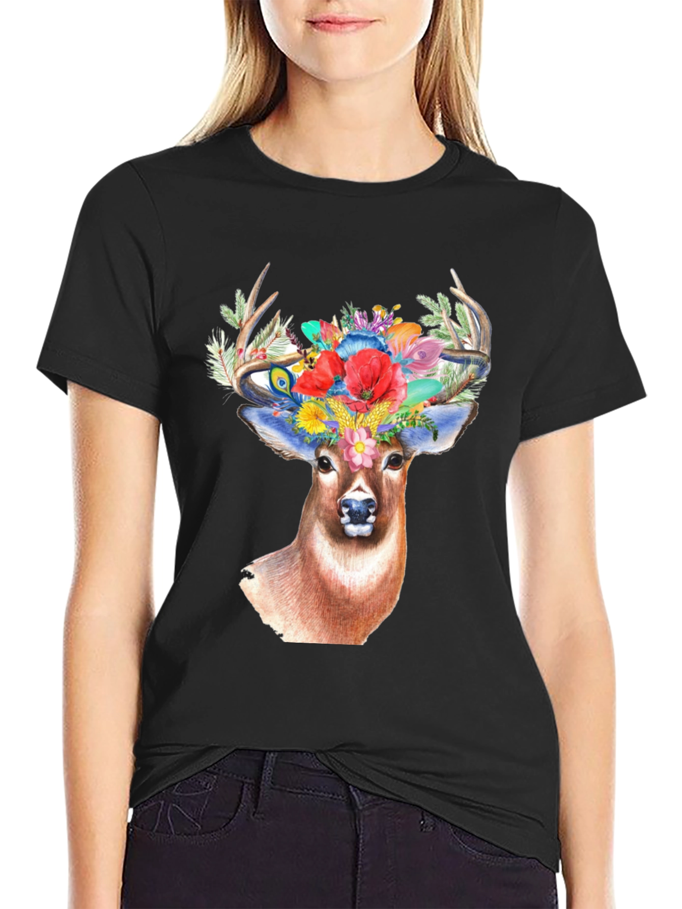 Deer Floral Crown Graphic Tee - Unisex