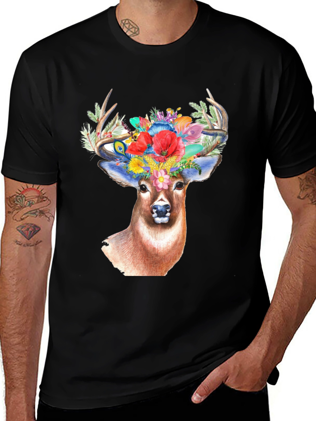 Deer Floral Crown Graphic Tee - Unisex
