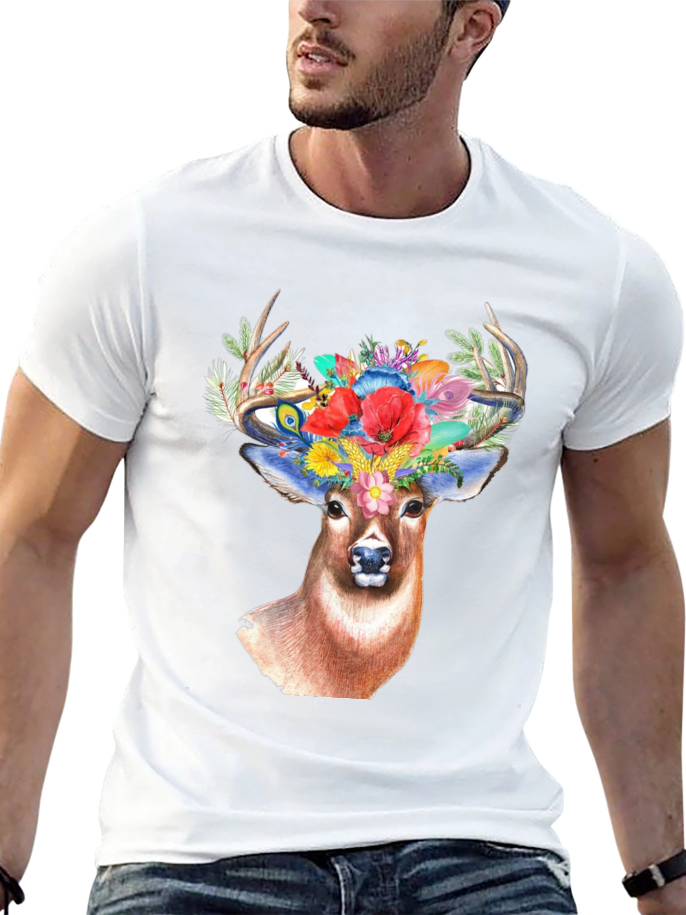 Deer Floral Crown Graphic Tee - Unisex