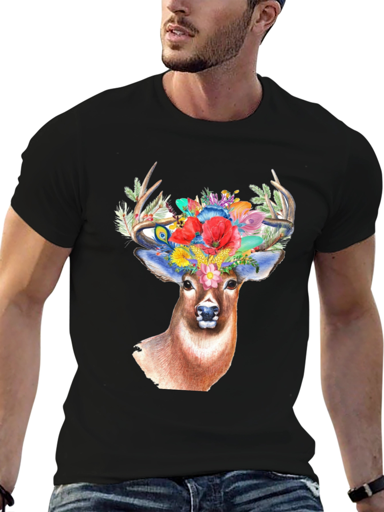 Deer Floral Crown Graphic Tee - Unisex