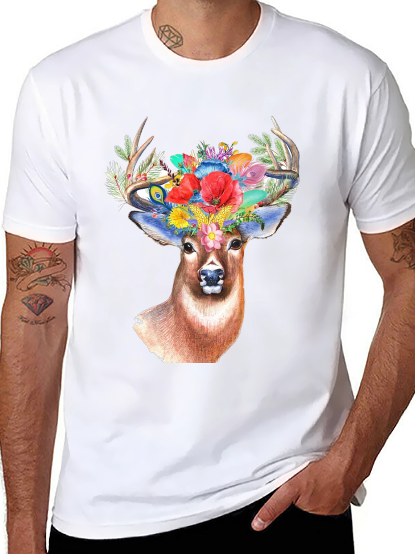 Deer Floral Crown Graphic Tee - Unisex