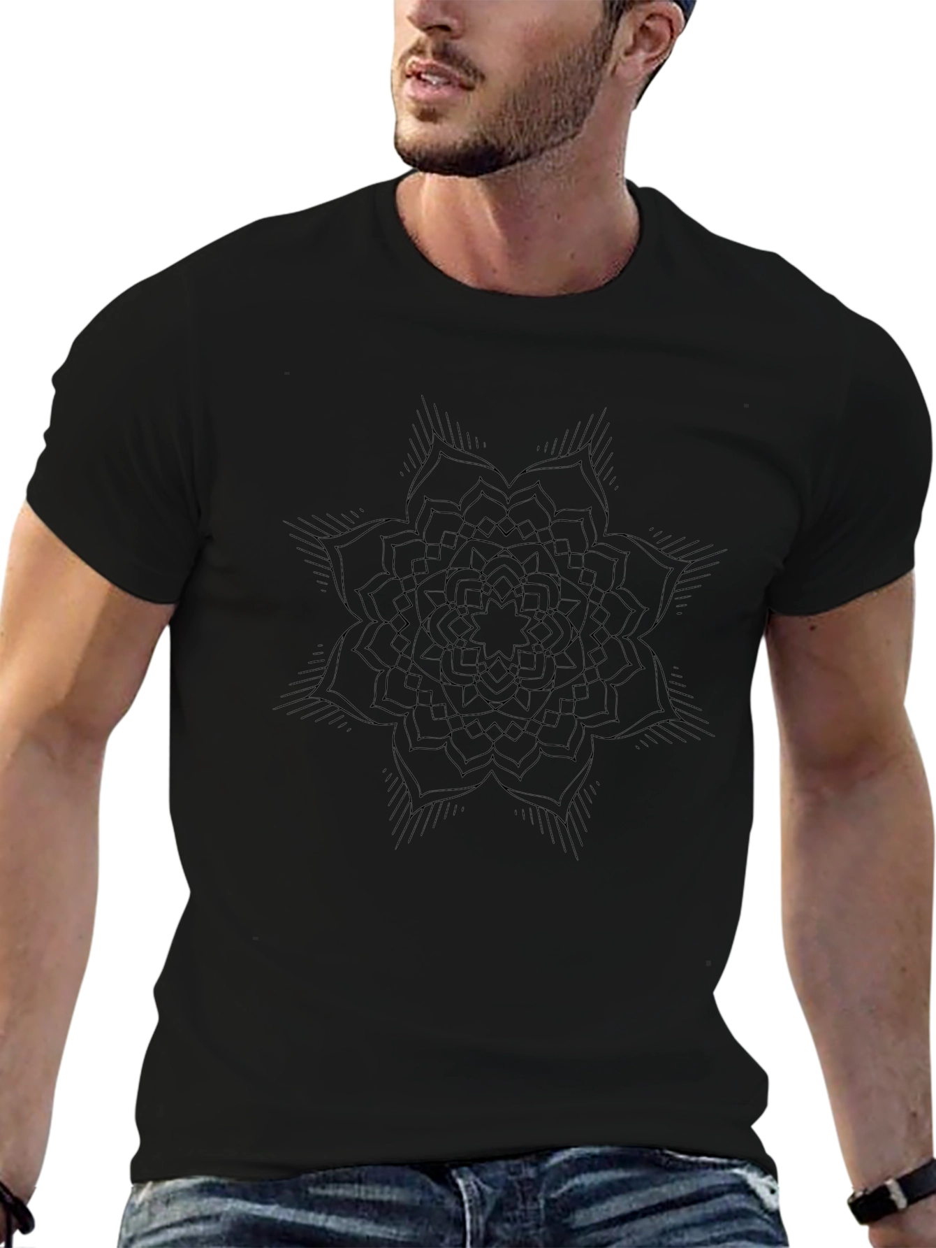 Mens Black Mandala Graphic Tee - Casual Style