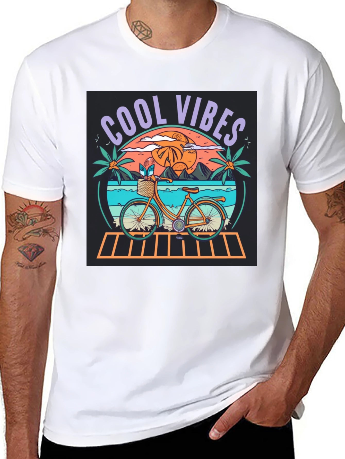 Cool Vibes Beach Bicycle Graphic T-Shirt