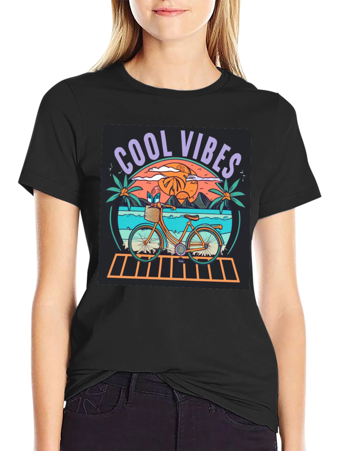 Cool Vibes Beach Bicycle Graphic T-Shirt