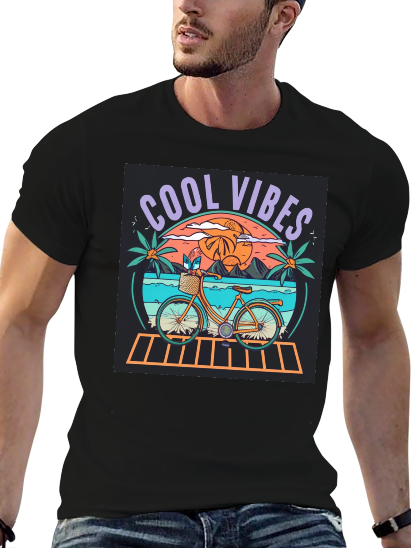 Cool Vibes Beach Bicycle Graphic T-Shirt