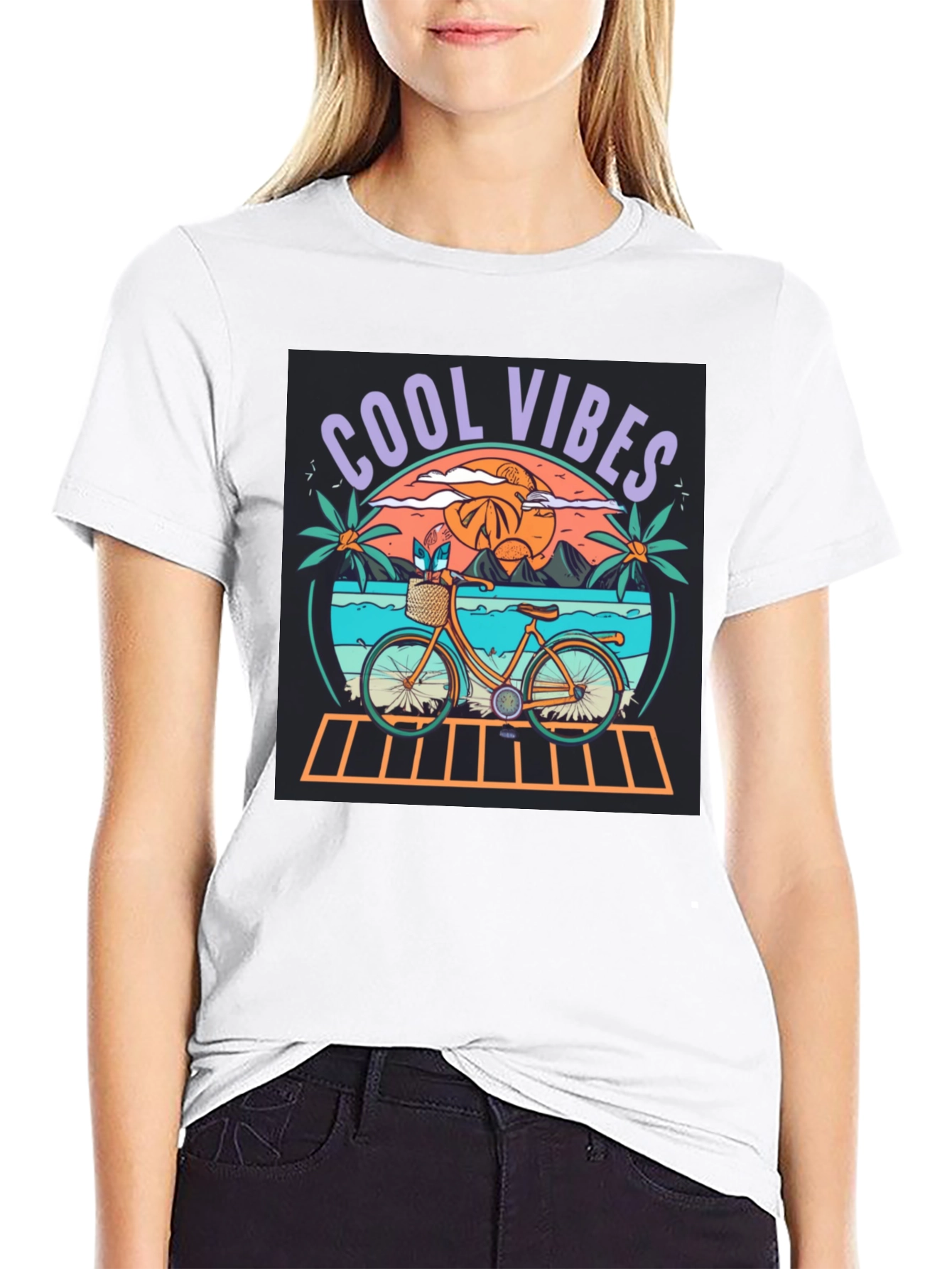 Cool Vibes Beach Bicycle Graphic T-Shirt