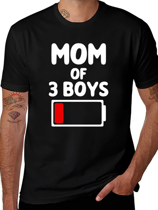 Mom of 3 Boys Low Battery Graphic Tee