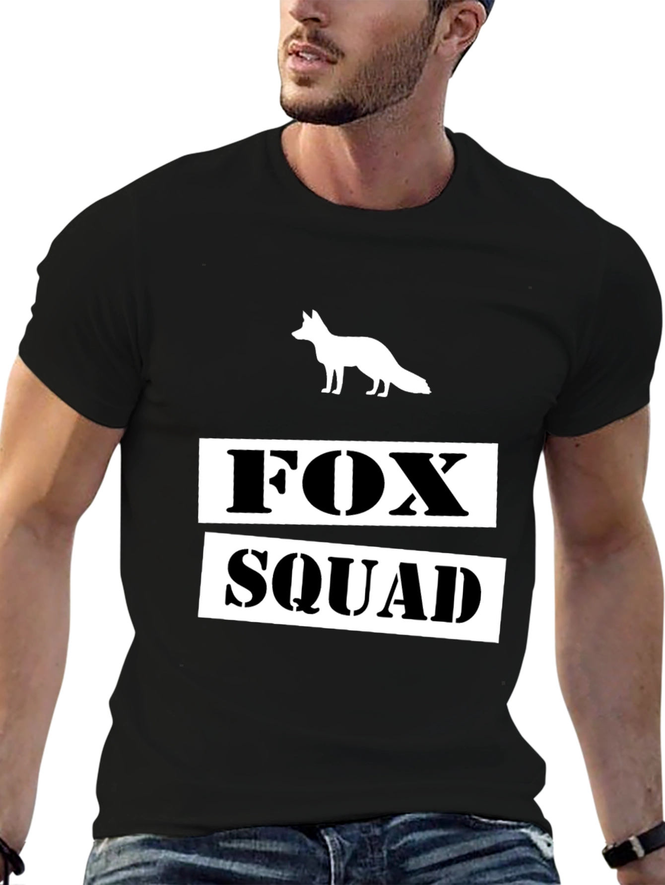 Fox Squad Graphic T-Shirt - Black Crew Neck Tee